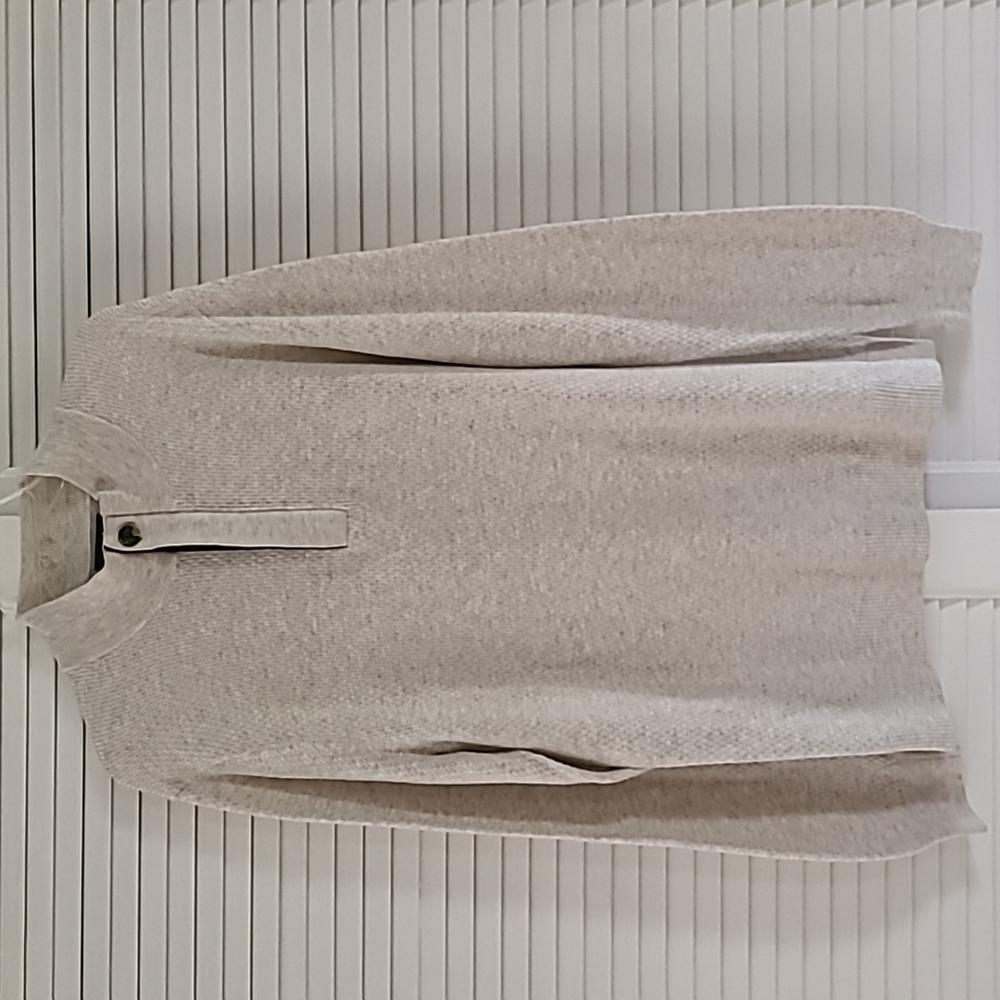 Tasso Elba Lg Sleeve 1/4 Zip Cotton Blend Pullover Sweater Sz XL. Cream/Gray